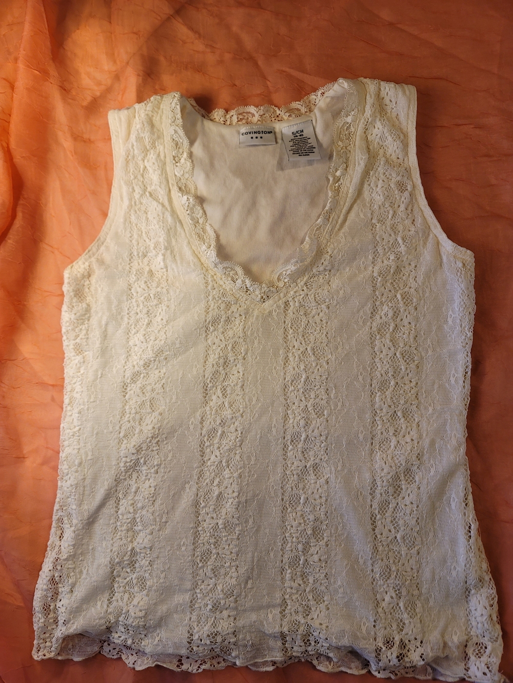 Vtg Covington Cream Lace Sleeveless Top